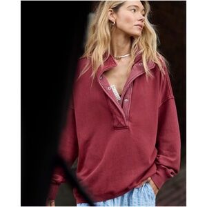 Aerie Getaway Quarter Snap Sweatshirt in Cherry Tart